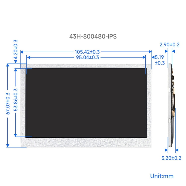 Waveshare 4.3 Inch DSI Display 800×480 Pixel IPS Display Panel, 4.3 inch No Touch, 4.3 inch Touch Display