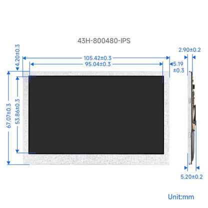 Waveshare 4.3 Inch DSI Display 800×480 Pixel IPS Display Panel, 4.3 inch No Touch, 4.3 inch Touch Display