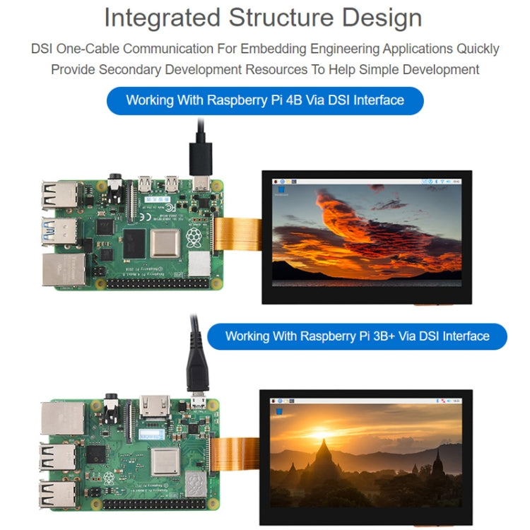 Waveshare 4.3 Inch DSI Display 800×480 Pixel IPS Display Panel, 4.3 inch No Touch, 4.3 inch Touch Display