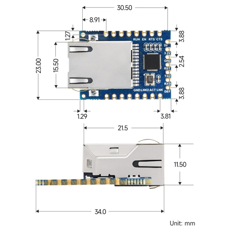 Waveshare UART TO ETH (B) TTL UART To Ethernet Mini Module, UART TO ETH (B)