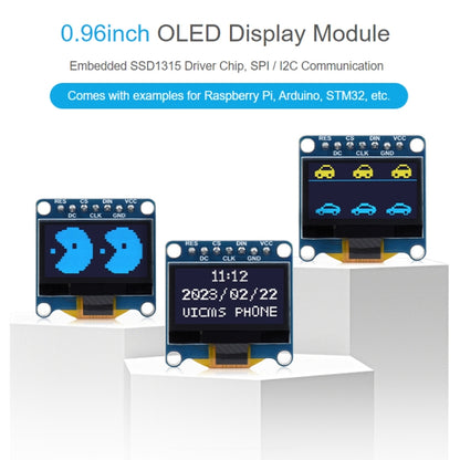 Waveshare 0.96 inch OLED Display Module, 128×64 Resolution, SPI / I2C Communication, 0.96 inch OLED (C Yellow Blue), 0.96 inch OLED (D White), 0.96 inch OLED (E Blue)