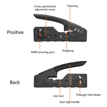 Multifunctional Seven-type Through-hole Crystal Head 6P8P Wire Stripping Network Tool Extrusion Crimping Wire Network Cable Pliers