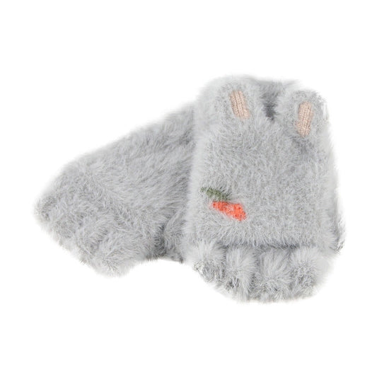 Children Half Finger Gloves Knitted Cold Warm Plus Velvet Fingerless Gloves