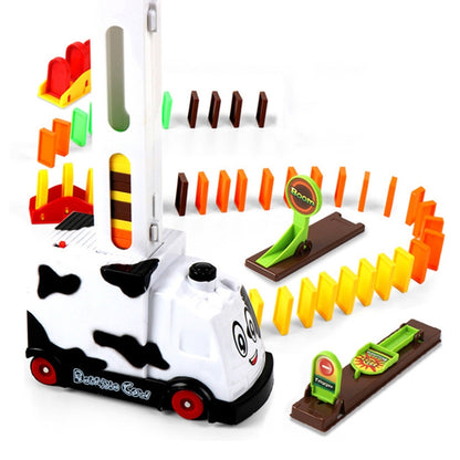 Puzzle Domino Car Electric Train With Sound And Light Music Automatic Licensing Electric Car Toy, Transparent, Yellow Bee, White Cow
