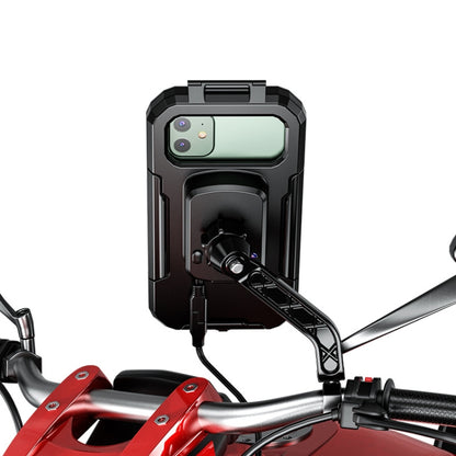 Kewig Bicycle Motorcycle Rearview Mirror Waterproof Box Touch Screen Phone Holder, Small Rearview Mirror Installation, Large Rearview Mirror Installation