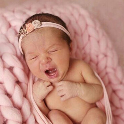 Soft Newborn Photography Prop Chunky Knit Blanket  for 100 Days Milestone, 50x50cm