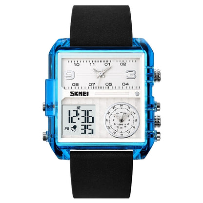 SKMEI 2021 Square Large Dial Triple Movement Men Sports Watch, 2021 Black Black Machine, 2021 Black White Machine, 2021 Amber, 2021 Transparent Blue, 2021 Transparent Pink, 2021 Transparent White