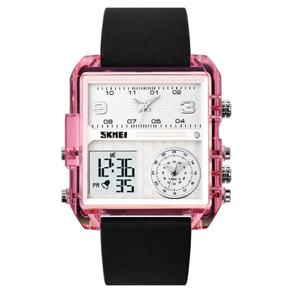 SKMEI 2021 Square Large Dial Triple Movement Men Sports Watch, 2021 Amber, 2021 Transparent Blue, 2021 Transparent Pink, 2021 Transparent White, 2021 Black Black Machine, 2021 Black White Machine
