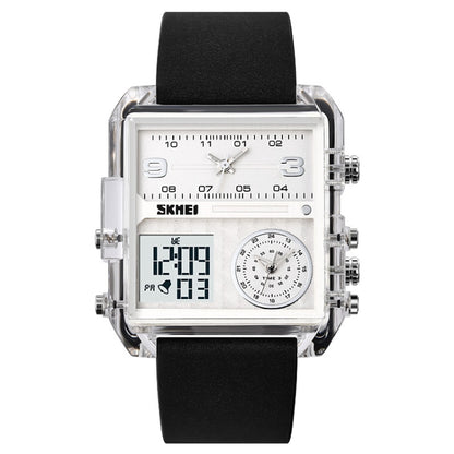 SKMEI 2021 Square Large Dial Triple Movement Men Sports Watch, 2021 Amber, 2021 Transparent Blue, 2021 Transparent Pink, 2021 Transparent White, 2021 Black Black Machine, 2021 Black White Machine