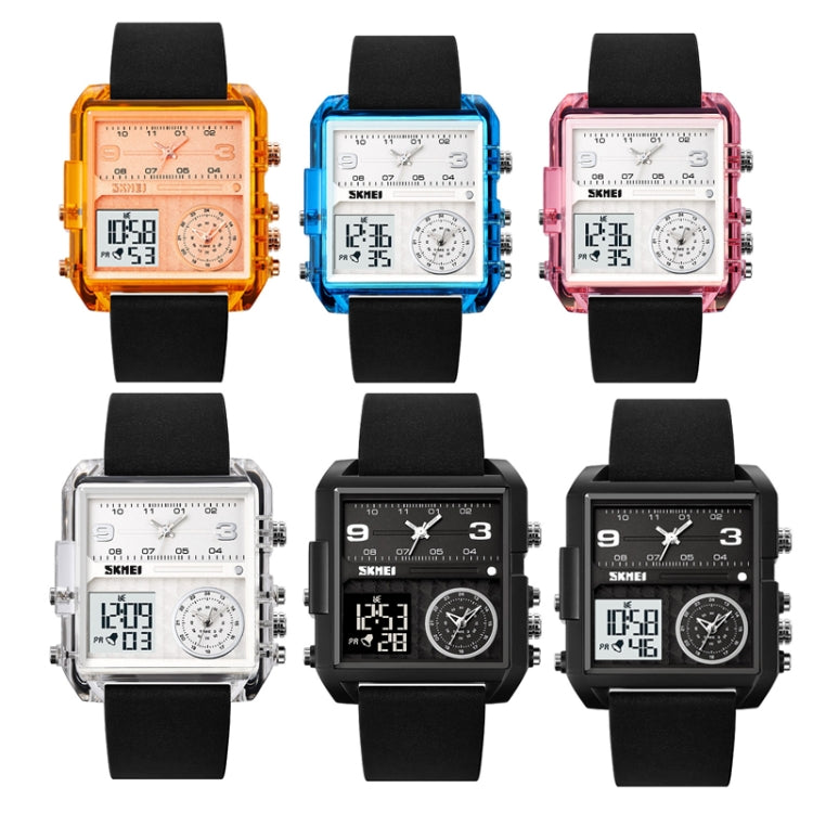 SKMEI 2021 Square Large Dial Triple Movement Men Sports Watch, 2021 Black Black Machine, 2021 Black White Machine, 2021 Amber, 2021 Transparent Blue, 2021 Transparent Pink, 2021 Transparent White