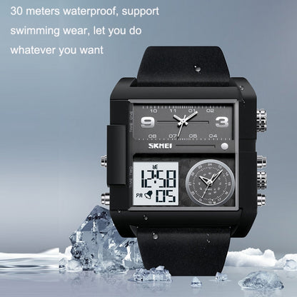 SKMEI 2021 Square Large Dial Triple Movement Men Sports Watch, 2021 Amber, 2021 Transparent Blue, 2021 Transparent Pink, 2021 Transparent White, 2021 Black Black Machine, 2021 Black White Machine