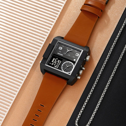 SKMEI 2021 Square Large Dial Triple Movement Men Sports Watch, 2021 Amber, 2021 Transparent Blue, 2021 Transparent Pink, 2021 Transparent White, 2021 Black Black Machine, 2021 Black White Machine