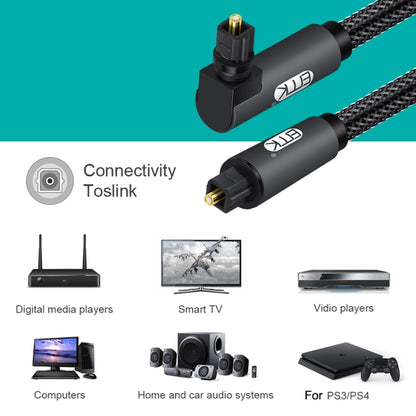 EMK 90 Degree Swivel Adjustable Right Angled 360 Degrees Rotatable Plug Nylon Woven Mesh Optical Audio Cable, 1m(Black), 1.5m(Black), 2m(Black), 3m(Black), 5m(Black), 8m(Black), 10m(Black), 15m(Black)