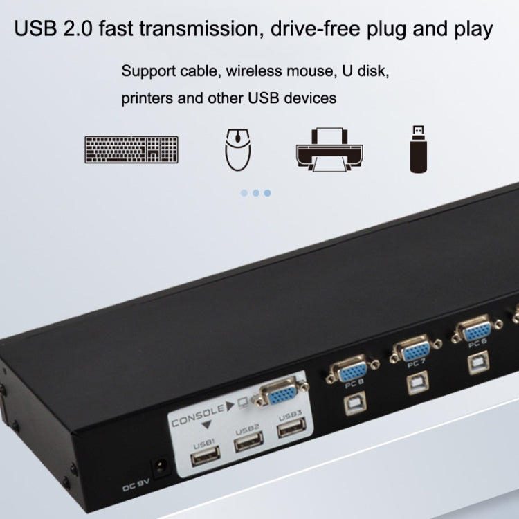 FJGEAR FJ-810UK 8 In 1 Out USB KVM Switcher With Desktop Switch, FJ-810UK US Plug
