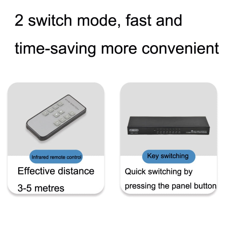 FJGEAR FJ-810UK 8 In 1 Out USB KVM Switcher With Desktop Switch, FJ-810UK US Plug