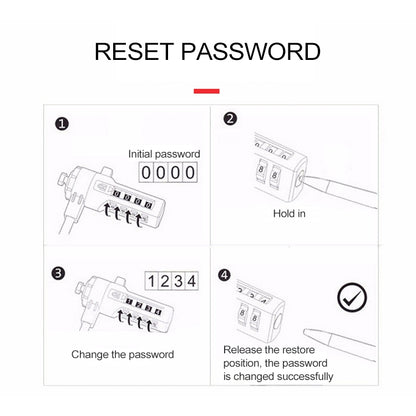 Four Digit Computer Lock Notebook Universal Anti-theft Password Lock, Diameter 3.5 mm Length 1.2 m