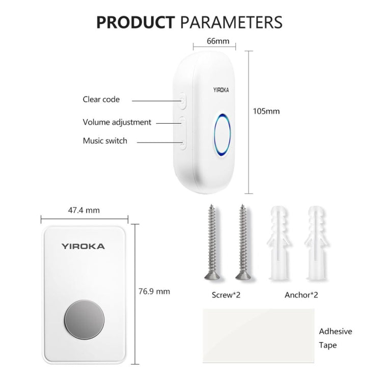 Yiroka Wireless Doorbell Smart Doorbell Digital Doorbell for the Elderly, EU Plug