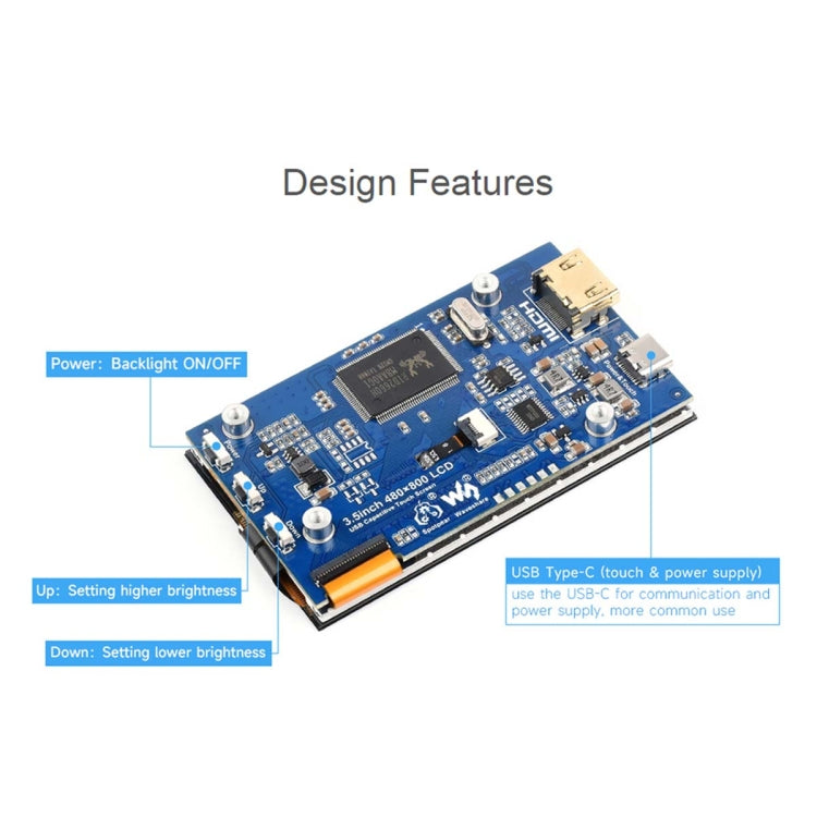Waveshare 3.5inch 480x800 IPS Capacitive Touch LCD Display For Raspberry Pi ,HDMI Interface, 3.5 inch