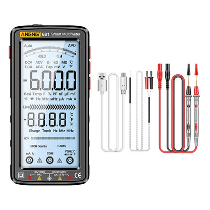 ANENG 681 LCD Digital Display Screen Smart Automatic Range Rechargeable Multimeter, 681 Red, 681 Black