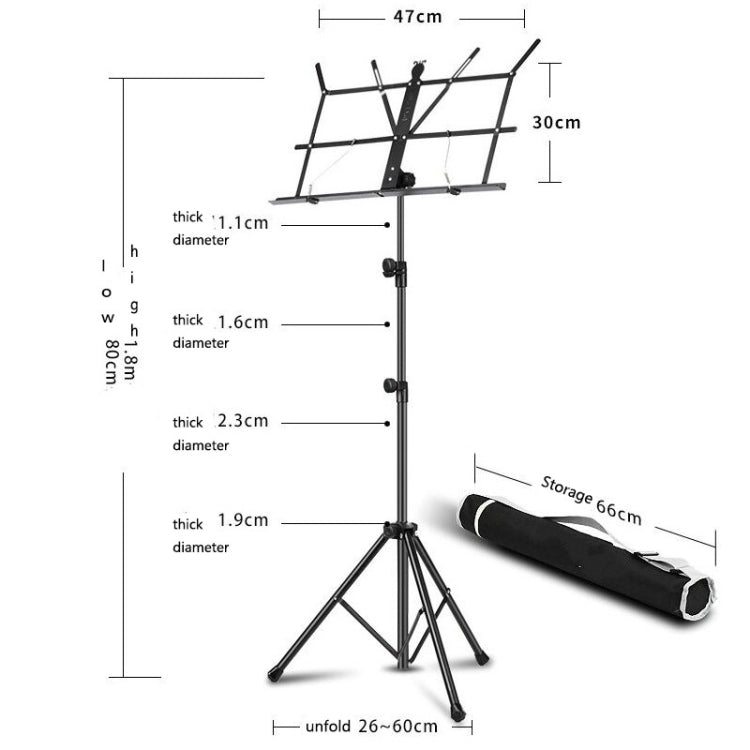 Portable Folding  Lifted and Thickened Piano Stand Guzheng Guitar Home Music Stand, Black, Black Yellow