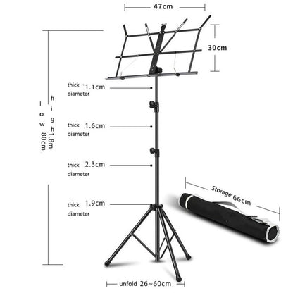 Portable Folding  Lifted and Thickened Piano Stand Guzheng Guitar Home Music Stand, Black, Black Yellow