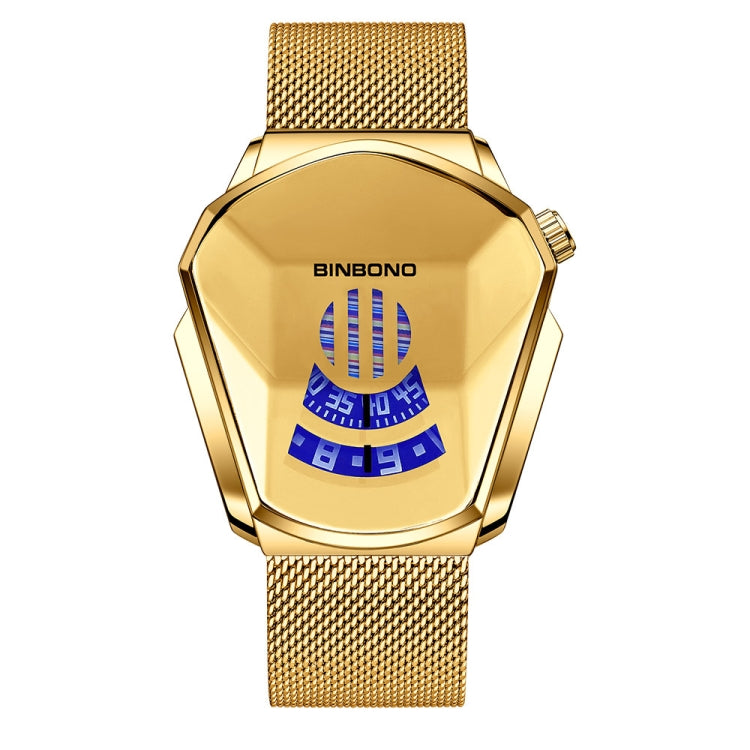 BINBOND Locomotive Concept Watch Men Live Black Technology Watch, White Net Belt White Steel Blue Face, White Net Belt White Steel White Face, Gold Net Belt Full Gold Blue Face, Gold Net Belt Full Gold Gold Face, Black Net Belt Black Steel Blue Face