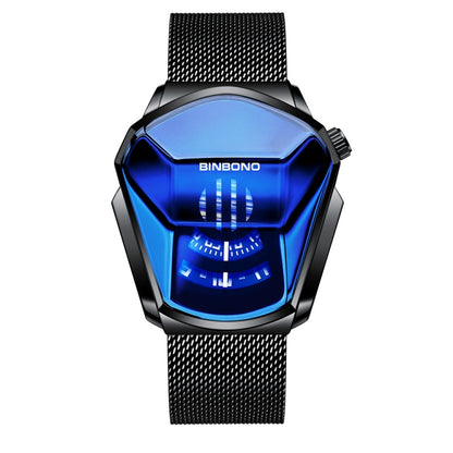 BINBOND Locomotive Concept Watch Men Live Black Technology Watch, White Net Belt White Steel Blue Face, White Net Belt White Steel White Face, Gold Net Belt Full Gold Blue Face, Gold Net Belt Full Gold Gold Face, Black Net Belt Black Steel Blue Face