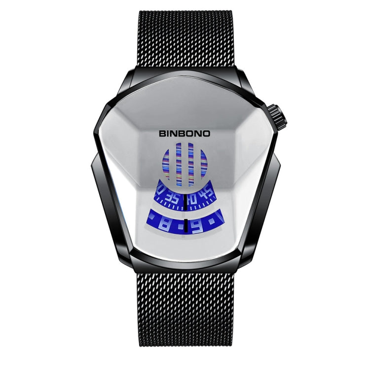 BINBOND Locomotive Concept Watch Men Live Black Technology Watch, White Net Belt White Steel Blue Face, White Net Belt White Steel White Face, Gold Net Belt Full Gold Blue Face, Gold Net Belt Full Gold Gold Face, Black Net Belt Black Steel Blue Face