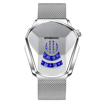 BINBOND Locomotive Concept Watch Men Live Black Technology Watch, White Net Belt White Steel Blue Face, White Net Belt White Steel White Face, Gold Net Belt Full Gold Blue Face, Gold Net Belt Full Gold Gold Face, Black Net Belt Black Steel Blue Face