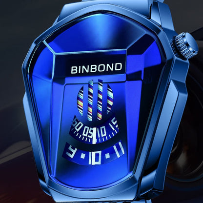 BINBOND Locomotive Concept Watch Men Live Black Technology Watch, White Net Belt White Steel Blue Face, White Net Belt White Steel White Face, Gold Net Belt Full Gold Blue Face, Gold Net Belt Full Gold Gold Face, Black Net Belt Black Steel Blue Face