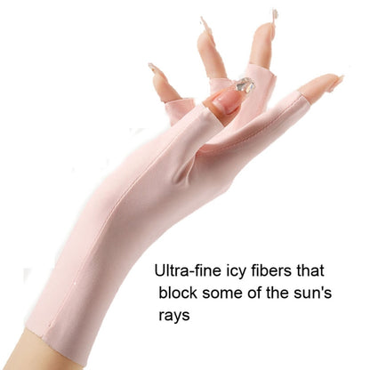 Ladies Sunscreen Gloves Half Finger Ice Silk Gloves,Style:, Cent Finger, Linked Finger