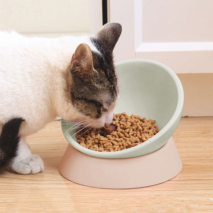 Pet Supplies Any Angle Anti-skid Wear-resistant Oblique Cat and Dog Bowl, White, Pink