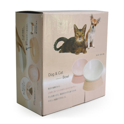 Pet Supplies Any Angle Anti-skid Wear-resistant Oblique Cat and Dog Bowl, White, Pink