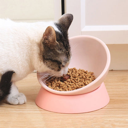 Pet Supplies Any Angle Anti-skid Wear-resistant Oblique Cat and Dog Bowl, White, Pink