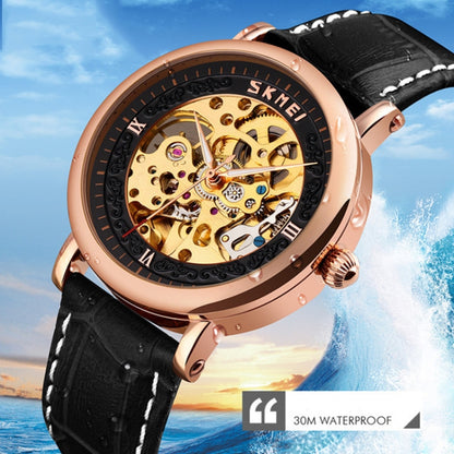 SKMEI 9229 Men Automatic Skeleton Mechanical Watch Thorough Bottom Student Watch, Silver Shell Black Face, Silver Shell Blue Face, Gold Shell Gold Face, Gold Shell Black Face, Rose Gold Shell Black Face, Rose Gold Shell Rose Gold Face
