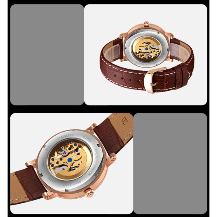 SKMEI 9229 Men Automatic Skeleton Mechanical Watch Thorough Bottom Student Watch, Silver Shell Black Face, Silver Shell Blue Face, Gold Shell Gold Face, Gold Shell Black Face, Rose Gold Shell Black Face, Rose Gold Shell Rose Gold Face