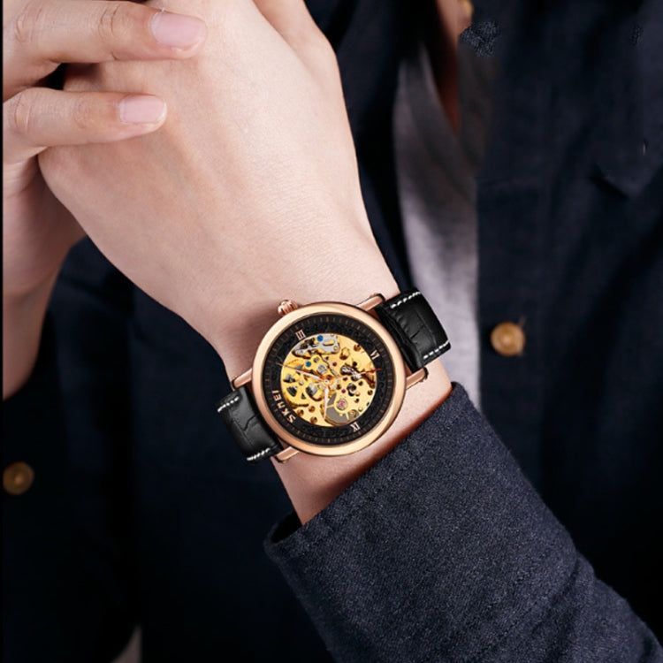 SKMEI 9229 Men Automatic Skeleton Mechanical Watch Thorough Bottom Student Watch, Silver Shell Black Face, Silver Shell Blue Face, Gold Shell Gold Face, Gold Shell Black Face, Rose Gold Shell Black Face, Rose Gold Shell Rose Gold Face