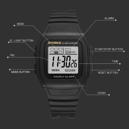 SYNOKE 9023B Multifunctional Sports Shockproof & Waterproof Electronic Watch, Black, Silver, Gold