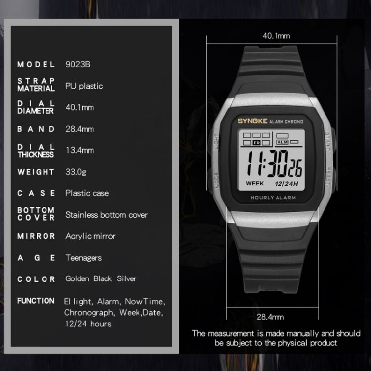 SYNOKE 9023B Multifunctional Sports Shockproof & Waterproof Electronic Watch, Black, Silver, Gold