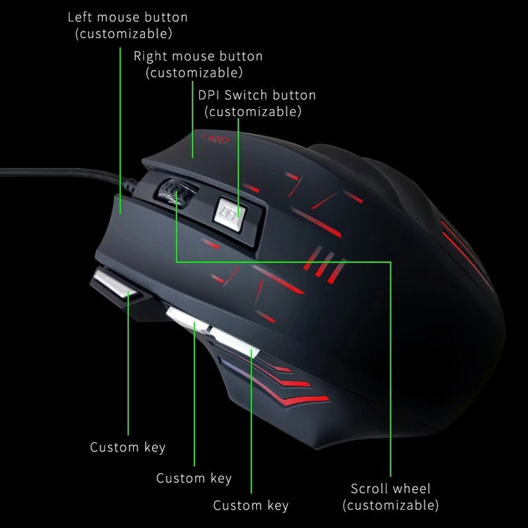 MOS7 7 Keys One-click Combo Custom Keyboard Shortcuts Game Mice, Cable Length: 2m