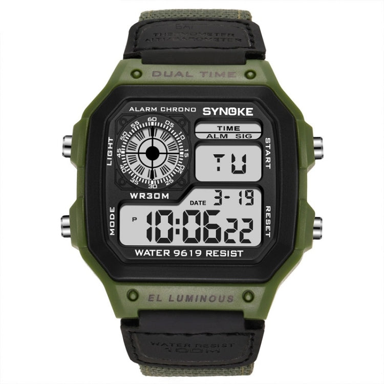 SYNOKE 9619B Nylon Canvas Strap Luminous Waterproof Digital Watch, Green Head Green Belt, Green Head Black Belt, Black Head Black Belt, Black Head Green Belt