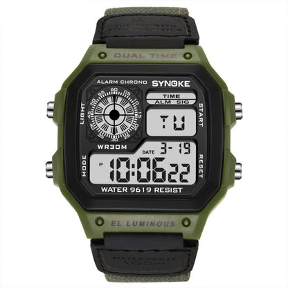 SYNOKE 9619B Nylon Canvas Strap Luminous Waterproof Digital Watch, Green Head Green Belt, Green Head Black Belt, Black Head Black Belt, Black Head Green Belt