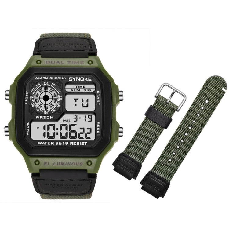 SYNOKE 9619B Nylon Canvas Strap Luminous Waterproof Digital Watch, Green Head Green Belt, Green Head Black Belt, Black Head Black Belt, Black Head Green Belt