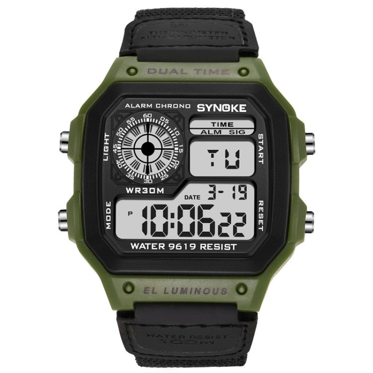 SYNOKE 9619B Nylon Canvas Strap Luminous Waterproof Digital Watch, Green Head Green Belt, Green Head Black Belt, Black Head Black Belt, Black Head Green Belt