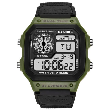 SYNOKE 9619B Nylon Canvas Strap Luminous Waterproof Digital Watch, Green Head Green Belt, Green Head Black Belt, Black Head Black Belt, Black Head Green Belt