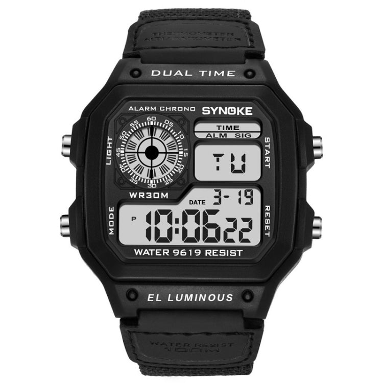 SYNOKE 9619B Nylon Canvas Strap Luminous Waterproof Digital Watch, Green Head Green Belt, Green Head Black Belt, Black Head Black Belt, Black Head Green Belt