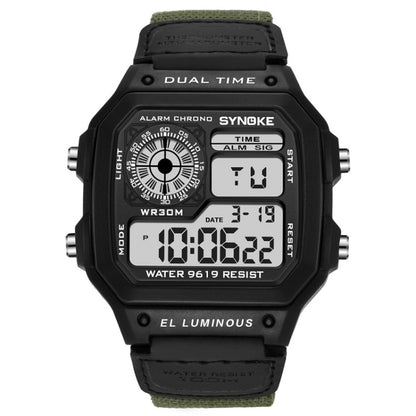 SYNOKE 9619B Nylon Canvas Strap Luminous Waterproof Digital Watch, Green Head Green Belt, Green Head Black Belt, Black Head Black Belt, Black Head Green Belt