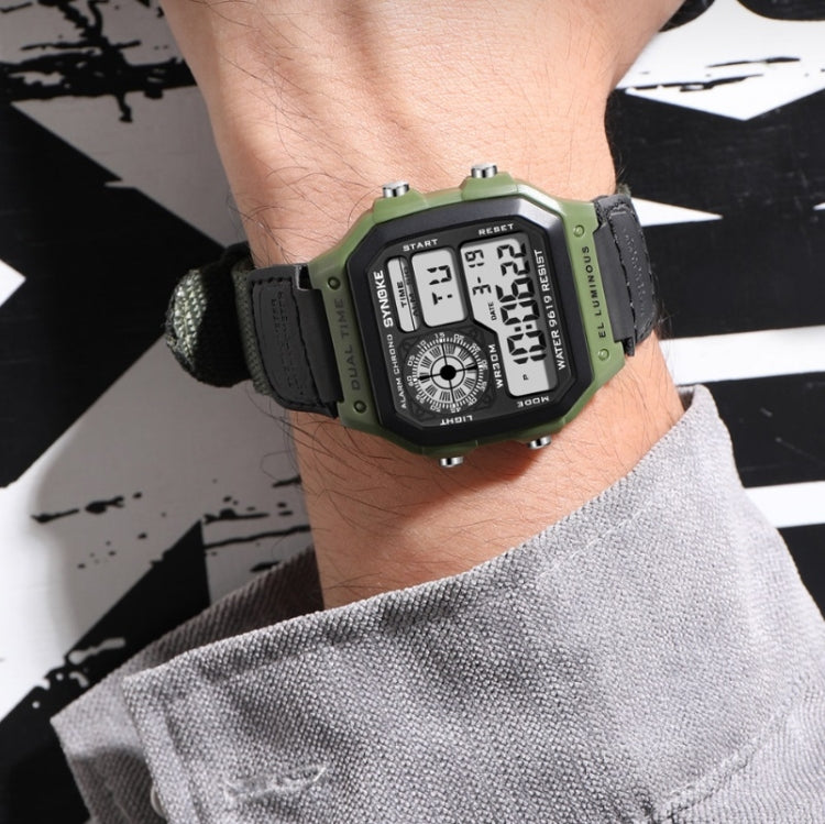 SYNOKE 9619B Nylon Canvas Strap Luminous Waterproof Digital Watch, Green Head Green Belt, Green Head Black Belt, Black Head Black Belt, Black Head Green Belt