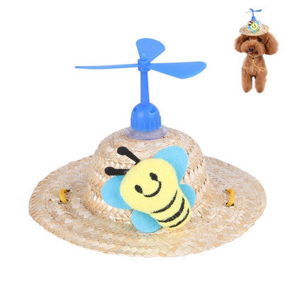 Pet Bamboo Dragonfly Straw Hat Headdress Cat Dog Decoration, S, M, L