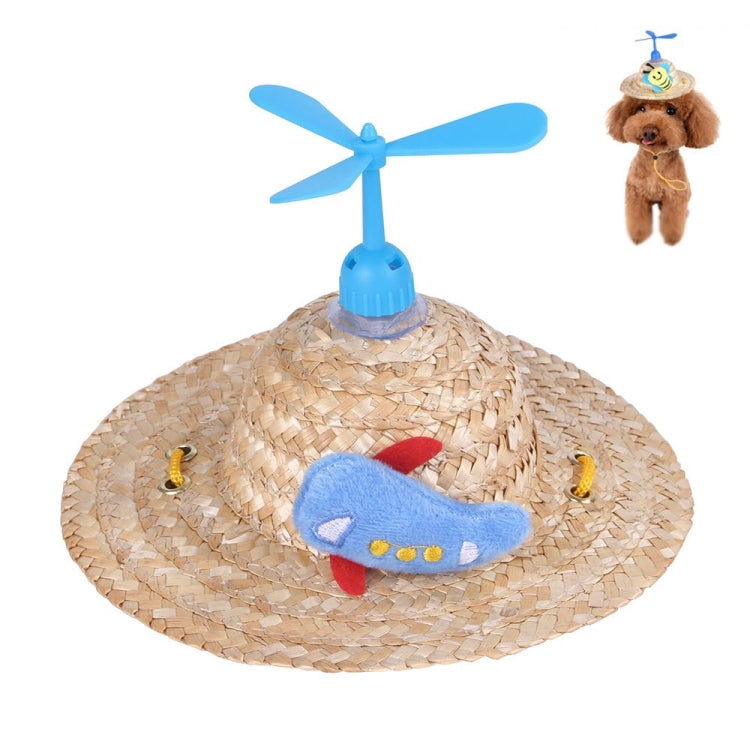 Pet Bamboo Dragonfly Straw Hat Headdress Cat Dog Decoration, S, M, L